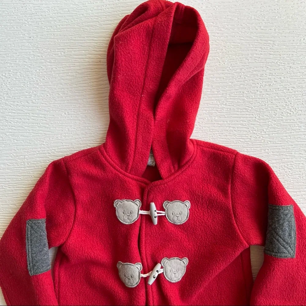 VTG Toddler Red & Gray Teddy Bear Fleece Jacket 24M